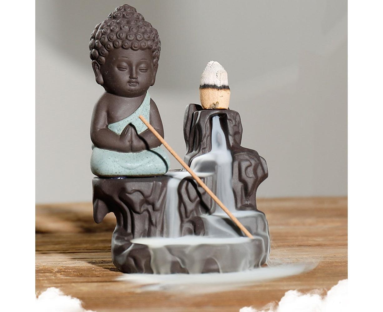 Monk Ceramic Buddha Incense Backflow Burner Cones Home Teahouse Table Decor-Yellow