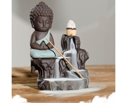 Monk Ceramic Buddha Incense Backflow Burner Cones Home Teahouse Table Decor-Yellow