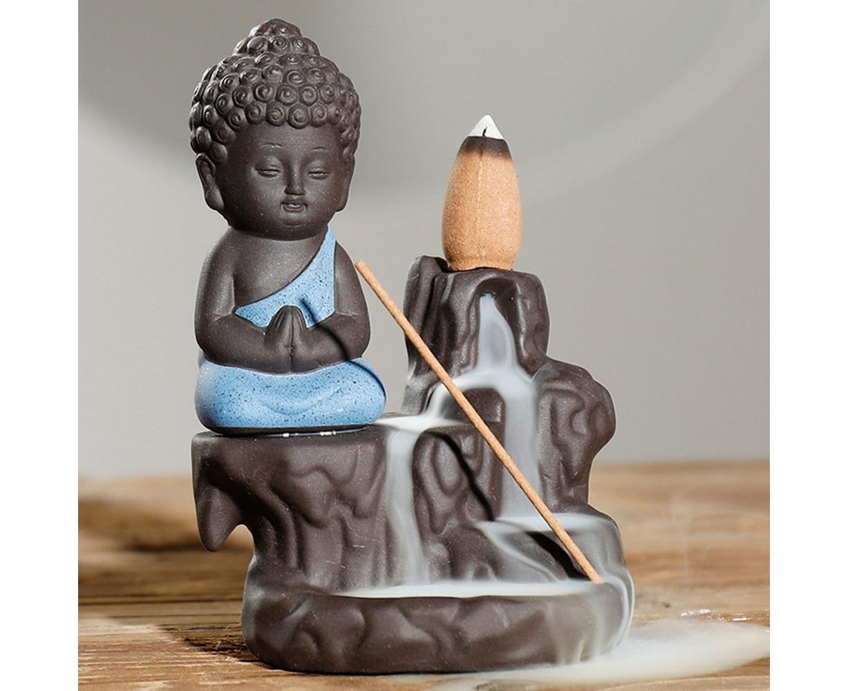 Monk Ceramic Buddha Incense Backflow Burner Cones Home Teahouse Table Decor-Yellow
