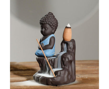 Monk Ceramic Buddha Incense Backflow Burner Cones Home Teahouse Table Decor-Yellow