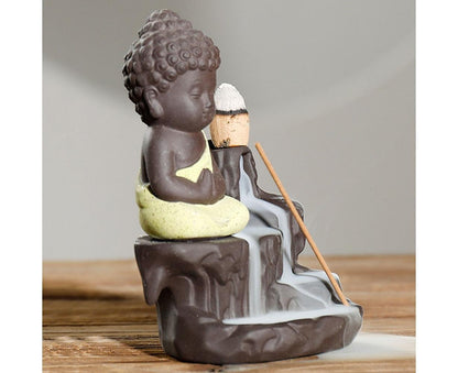 Monk Ceramic Buddha Incense Backflow Burner Cones Home Teahouse Table Decor-Yellow