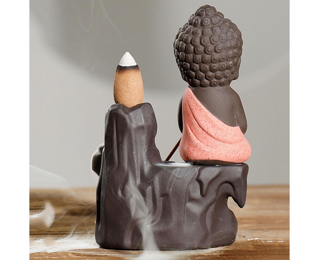 Monk Ceramic Buddha Incense Backflow Burner Cones Home Teahouse Table Decor-Yellow