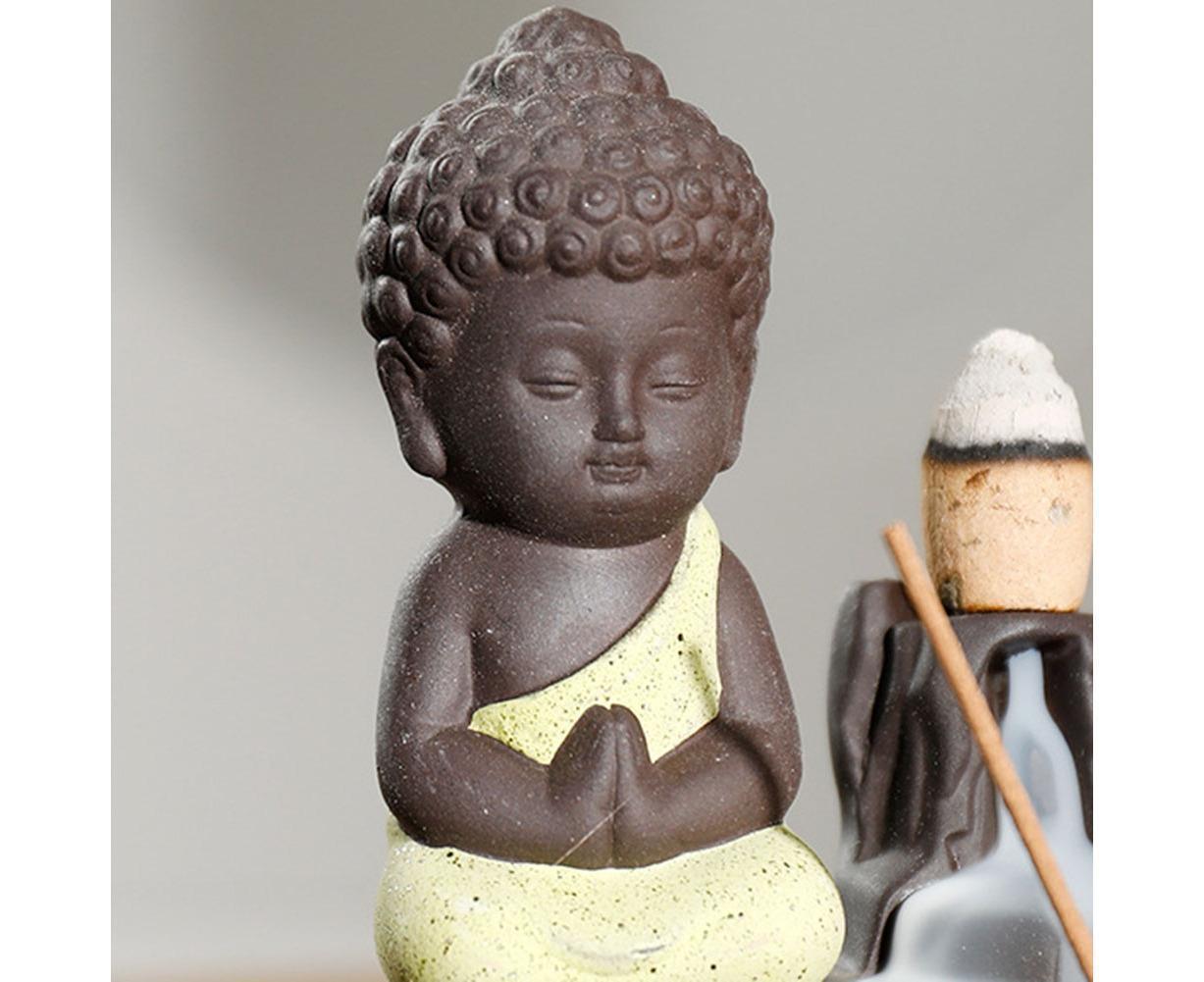 Monk Ceramic Buddha Incense Backflow Burner Cones Home Teahouse Table Decor-Yellow