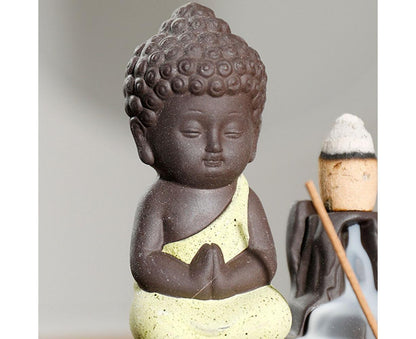 Monk Ceramic Buddha Incense Backflow Burner Cones Home Teahouse Table Decor-Yellow