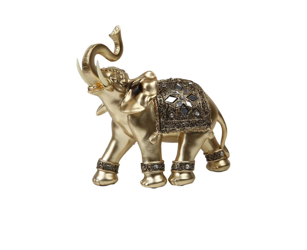 Eye-catching Elephant Figurine Fine Symbol Resin Elegant Elephant Trunk Sculpture for Home-Golden S