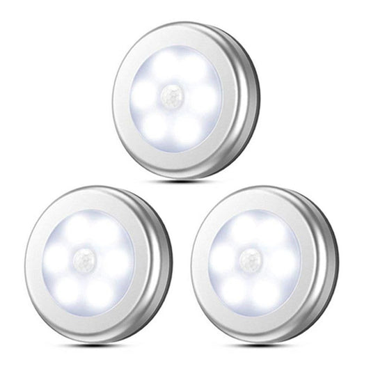 3Pcs Motion Sensor LED Lights Battery Operated Night Lights for Closet Cabinet Hallway Stair White Light