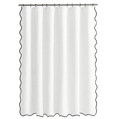 Waterproof Shower Curtain Thick Boho Wavy Edge With Rustproof Hooks - White