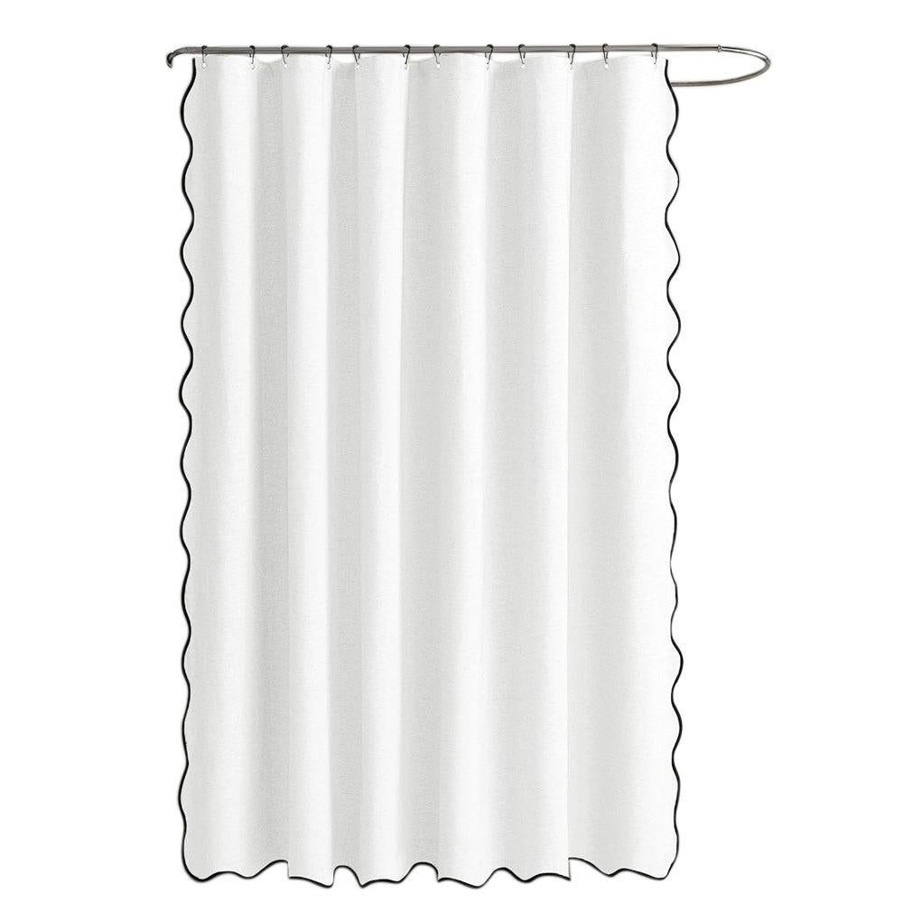 Waterproof Shower Curtain Thick Boho Wavy Edge With Rustproof Hooks - White