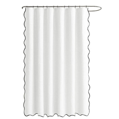 Waterproof Shower Curtain Thick Boho Wavy Edge With Rustproof Hooks - White
