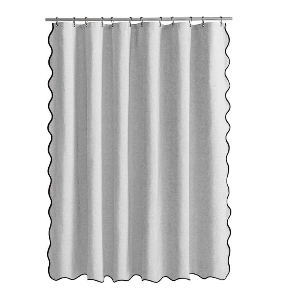 Waterproof Shower Curtain Thick Boho Wavy Edge With Rustproof Hooks - Silver