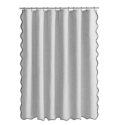 Waterproof Shower Curtain Thick Boho Wavy Edge With Rustproof Hooks - Silver