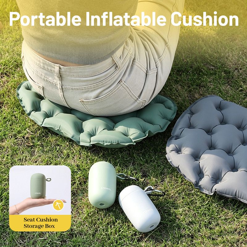 Portable Outdoor Inflatable Seat Cushion, Multi-Functional Inflatable Storage Box and Seat Cushion Combo, Portable Folding Seat Cushion for Camping and Travel, Portable Push-to-Inflate Cushion - Gray