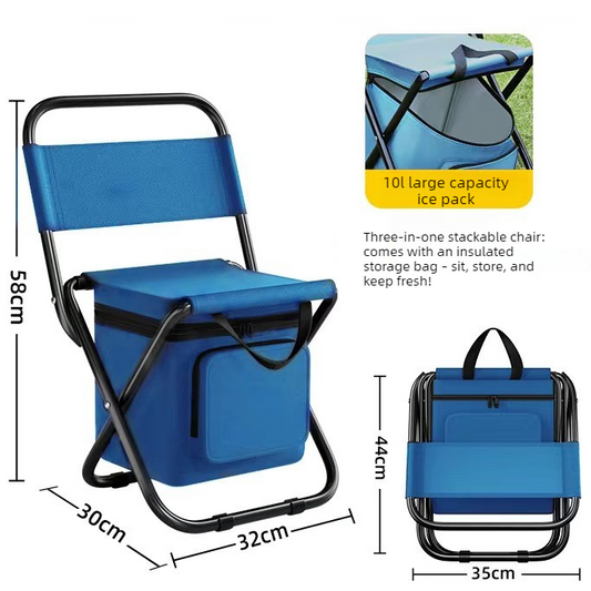 3-in-1 Outdoor Folding Chair with 10L Insulated Cooler, Durable Oxford Fabric, for Camping and Picnics - Blue