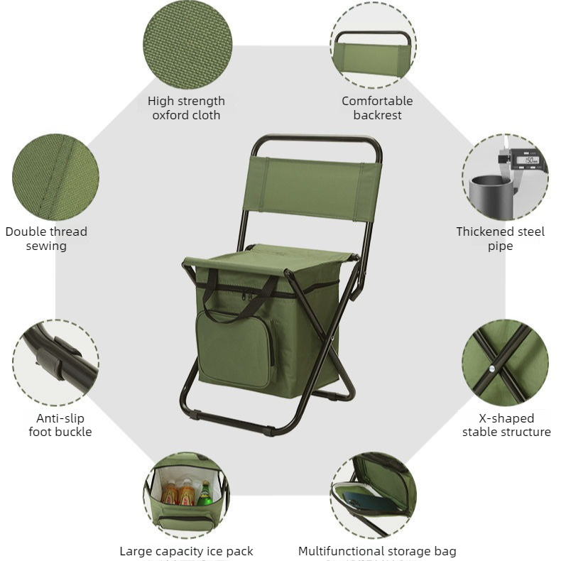 3-in-1 Outdoor Folding Chair with 10L Insulated Cooler, Durable Oxford Fabric, for Camping and Picnics - Blue