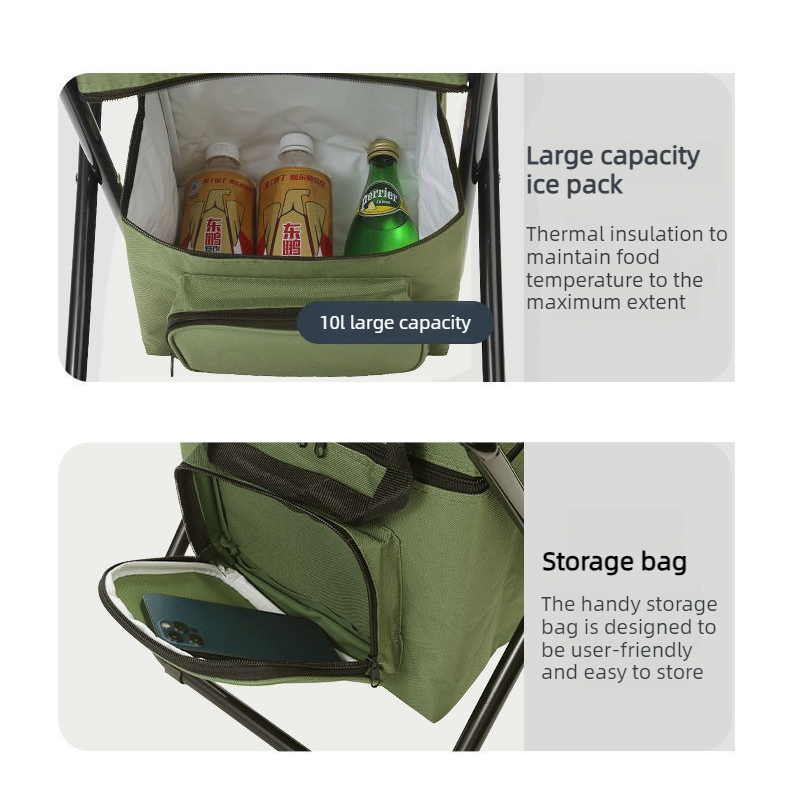 3-in-1 Outdoor Folding Chair with 10L Insulated Cooler, Durable Oxford Fabric, for Camping and Picnics - Blue