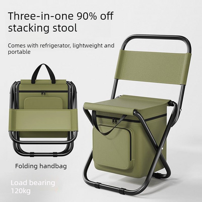 3-in-1 Outdoor Folding Chair with 10L Insulated Cooler, Durable Oxford Fabric, for Camping and Picnics - Green
