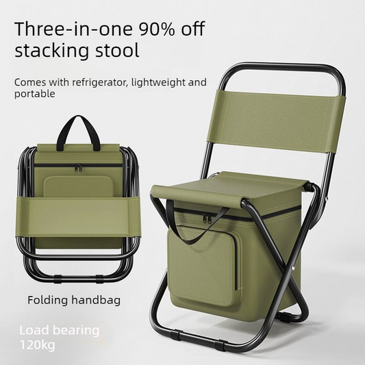 3-in-1 Outdoor Folding Chair with 10L Insulated Cooler, Durable Oxford Fabric, for Camping and Picnics - Green