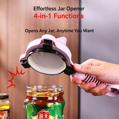 4-in-1 Multi-Function Can Opener, Essential Kitchen Tool for Opening Lids, Multi-Size Bottle Opener - Black