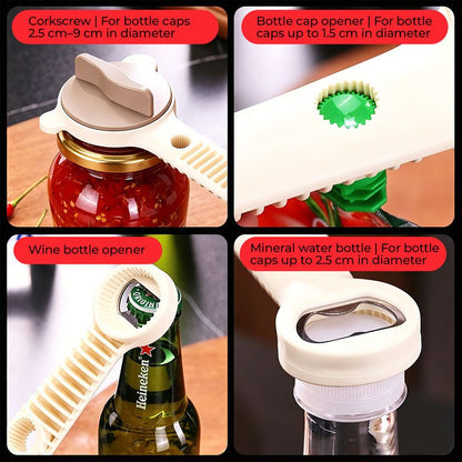 4-in-1 Multi-Function Can Opener, Essential Kitchen Tool for Opening Lids, Multi-Size Bottle Opener - Black