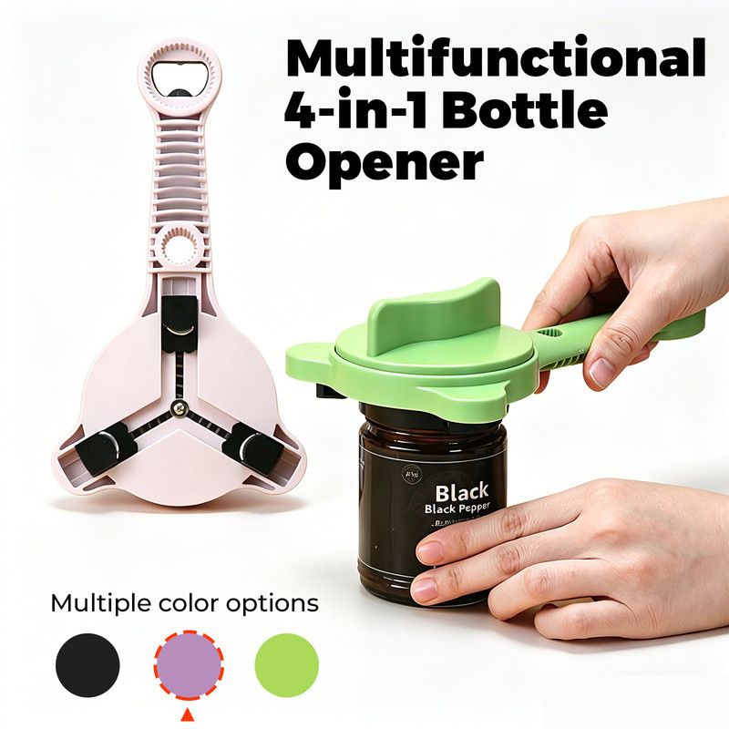 4-in-1 Multi-Function Can Opener, Essential Kitchen Tool for Opening Lids, Multi-Size Bottle Opener - Purple