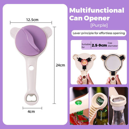 4-in-1 Multi-Function Can Opener, Essential Kitchen Tool for Opening Lids, Multi-Size Bottle Opener - Purple