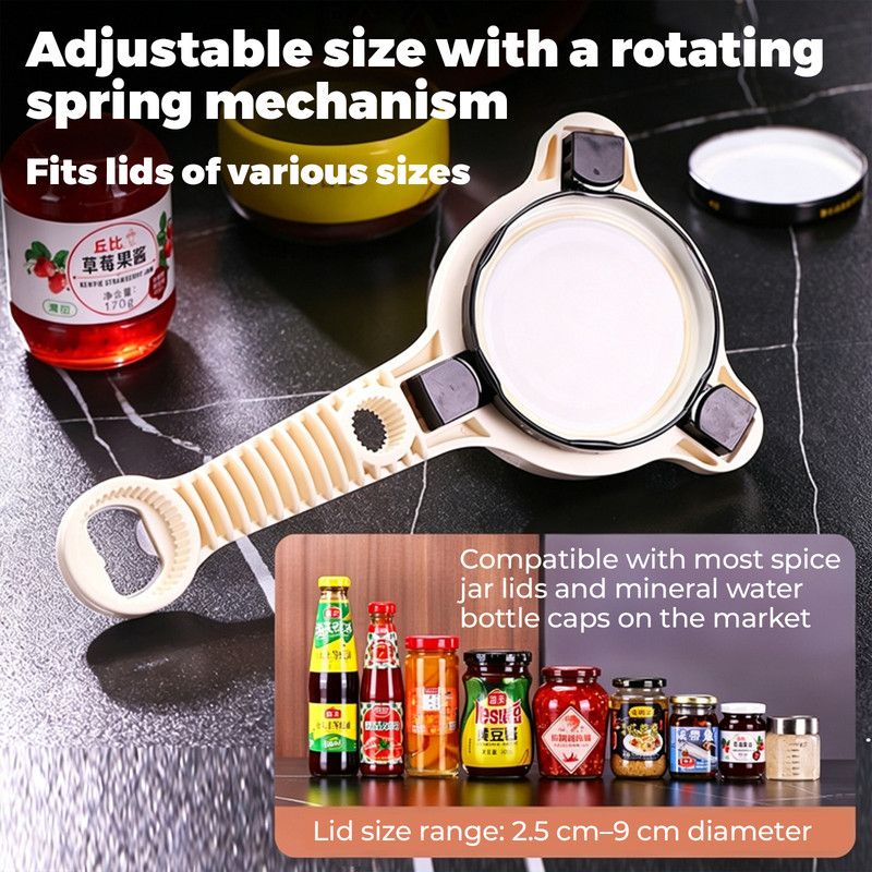 4-in-1 Multi-Function Can Opener, Essential Kitchen Tool for Opening Lids, Multi-Size Bottle Opener - Purple