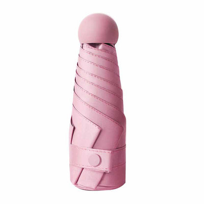 6 Ribs Folding Umbrella Five Fold UV Proof Sunscreen Capsule Umbrella for Sunny Rainy Days Pink with Storage Box