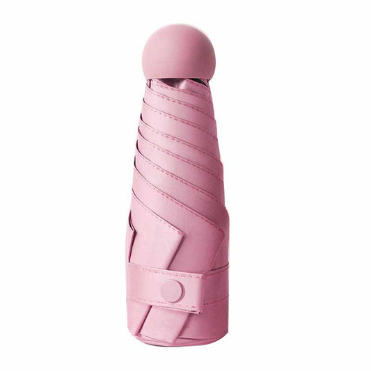 6 Ribs Folding Umbrella Five Fold UV Proof Sunscreen Capsule Umbrella for Sunny Rainy Days Pink with Storage Box