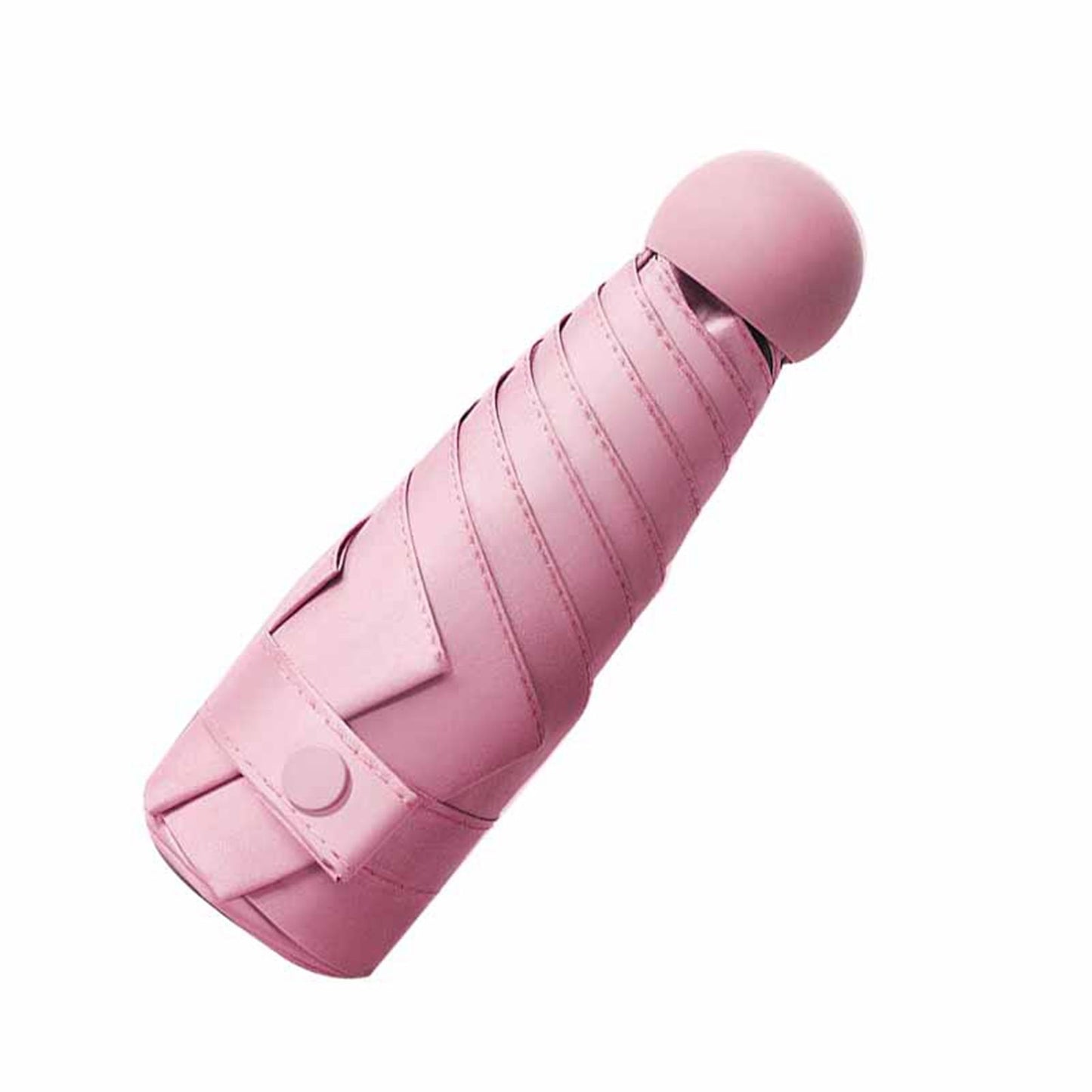 6 Ribs Folding Umbrella Five Fold UV Proof Sunscreen Capsule Umbrella for Sunny Rainy Days Pink with Storage Box