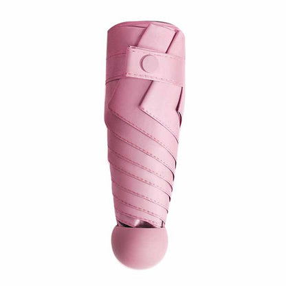 6 Ribs Folding Umbrella Five Fold UV Proof Sunscreen Capsule Umbrella for Sunny Rainy Days Pink with Storage Box