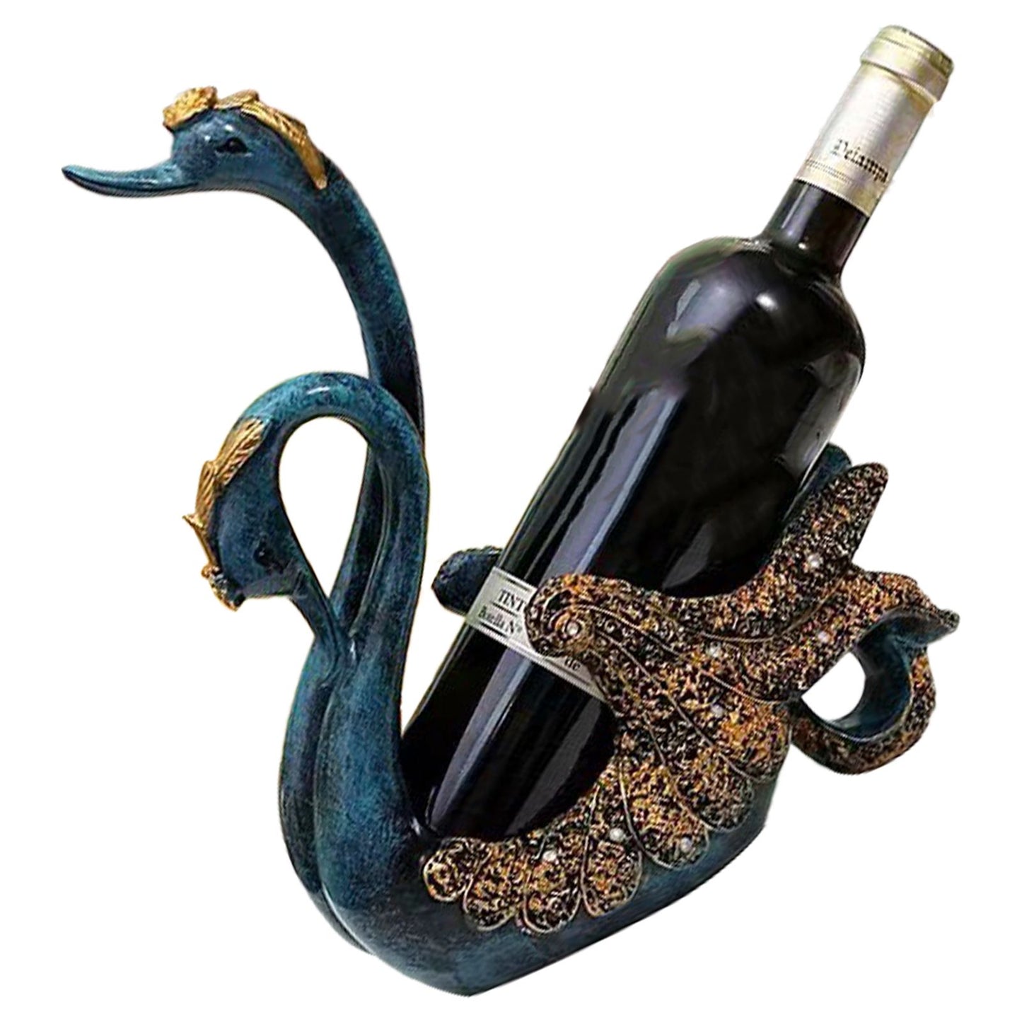 Luxury Swan Wine Rack Innovative Desktop Wine Cabinet Decorative Ornaments for Living Room Office Blue