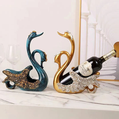 Luxury Swan Wine Rack Innovative Desktop Wine Cabinet Decorative Ornaments for Living Room Office Blue