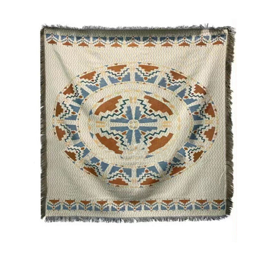 Vintage Sofa Towel Tablecloth Double Layer 2 Colors 4 Sided Tassels Rectangle Tassel Tablecloth for Picnic 35.4 X 35.4in