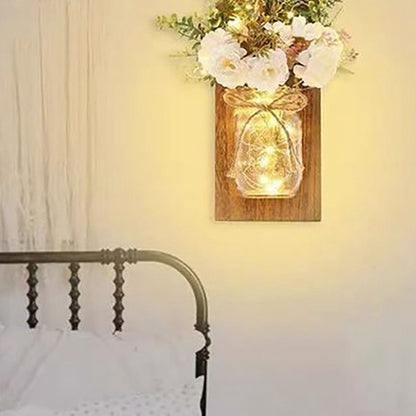 LED Mason Jar Wall Lights Indoor Outdoor Patio Vase Hanging Lights Home Wall Decorations