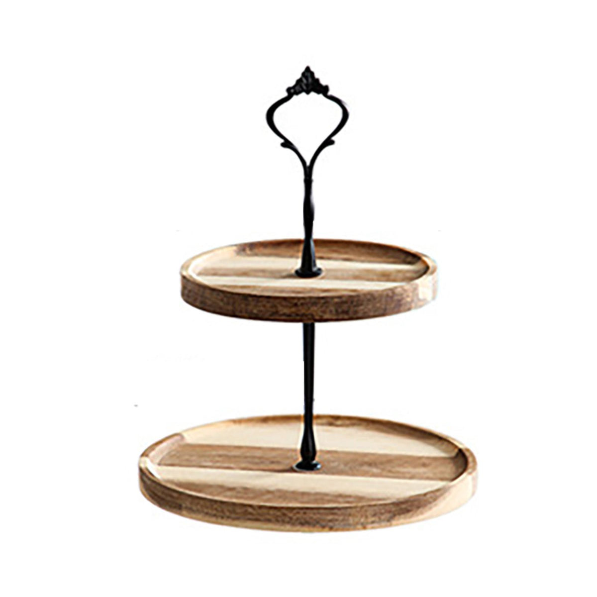 Wood Dessert Stand Rack Environmental Simple Vintage Wooden Dessert Display Tray Stand for Dessert Fruit Cake Snack Black Crown 2 Layers, Small