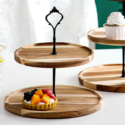 Wood Dessert Stand Rack Environmental Simple Vintage Wooden Dessert Display Tray Stand for Dessert Fruit Cake Snack Black Crown 2 Layers, Small