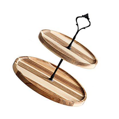 Wood Dessert Stand Rack Environmental Simple Vintage Wooden Dessert Display Tray Stand for Dessert Fruit Cake Snack Black Crown 2 Layers, Large