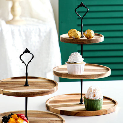 Wood Dessert Stand Rack Environmental Simple Vintage Wooden Dessert Display Tray Stand for Dessert Fruit Cake Snack Black Crown 3 Layers