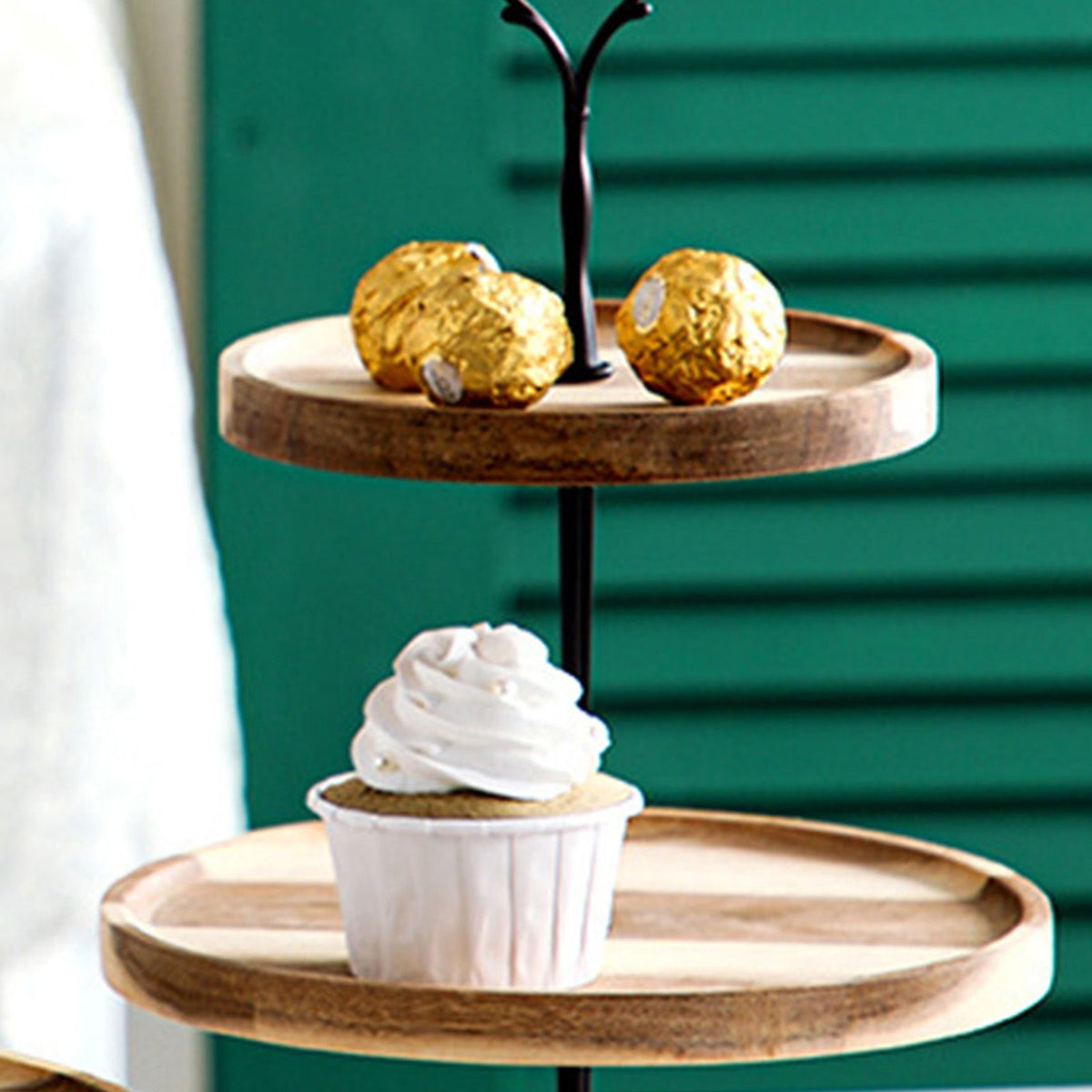 Wood Dessert Stand Rack Environmental Simple Vintage Wooden Dessert Display Tray Stand for Dessert Fruit Cake Snack Black Crown 3 Layers