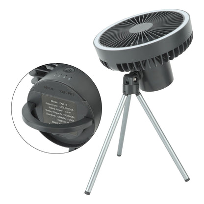 10000mAh USB Tripod Camping Fan Outdoor Portable Camping Fan with Light Power Bank Gray