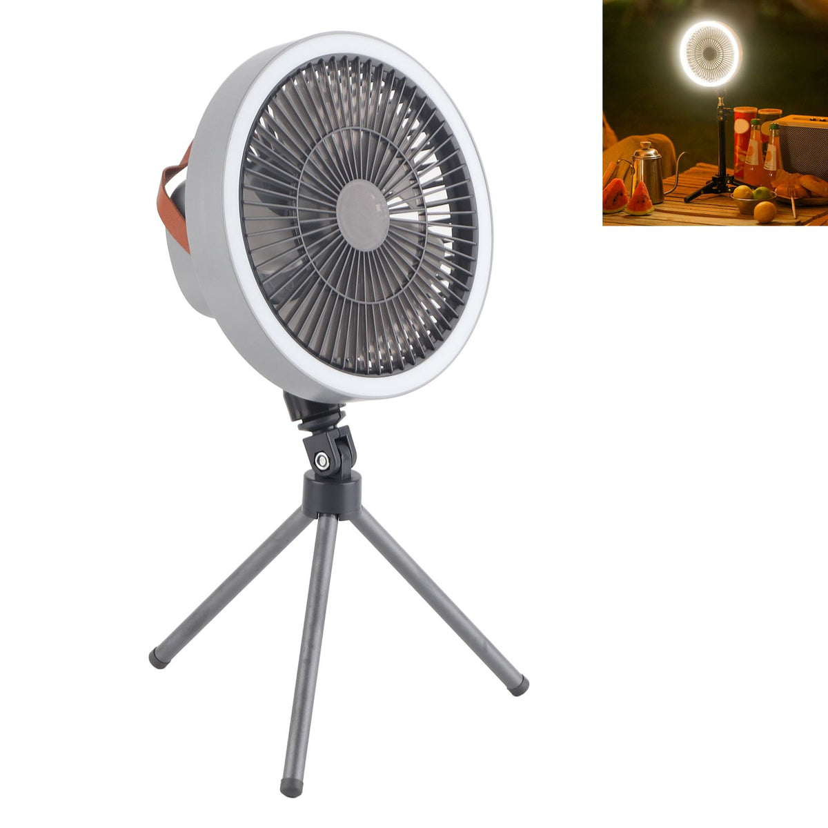 Portable USB Rechargeable Tripod Fan Outdoor Camping Tripod Fan for Outdoor Camping Tent Gray