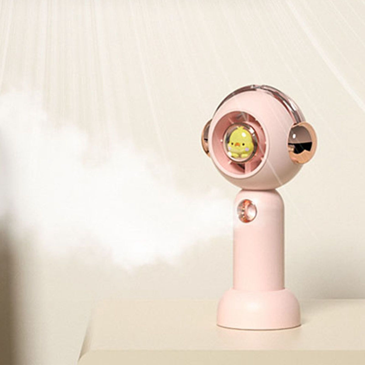 Portable Handheld Misting Fan Cute Cartoon USB Rechargeable Personal Fan for Outdoor Indoor Pink