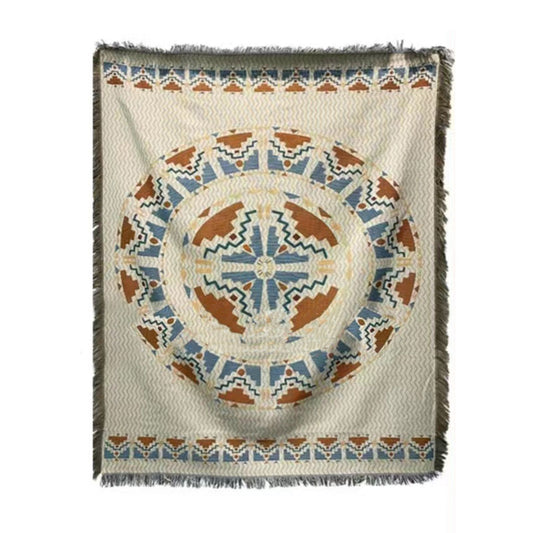 Vintage Sofa Towel Tablecloth Double Layer 2 Colors 4 Sided Tassels Rectangle Tassel Tablecloth for Picnic 35.4 X 59.1in