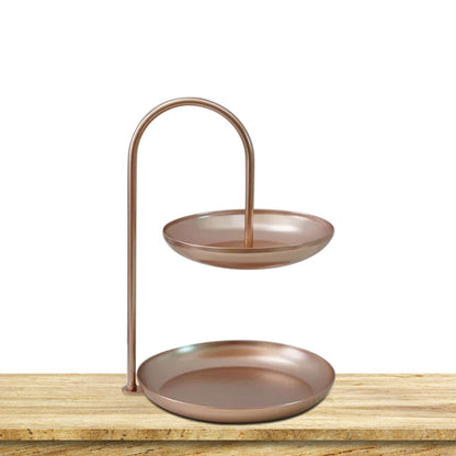 2 Tier Iron Fruit Serving Tray Waterproof Multi Tier Storage Platter for Coffee Table Party Rose Gold