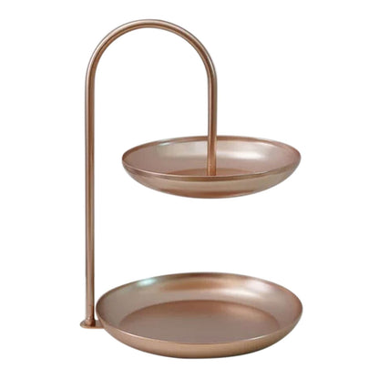 2 Tier Iron Fruit Serving Tray Waterproof Multi Tier Storage Platter for Coffee Table Party Rose Gold