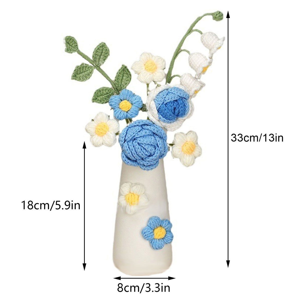 Simulation Woolen Flower Handmade Knitting Artificial Flower Crochet Knitted Flower with Ceramic Vase Table Flower Gift