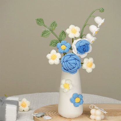 Simulation Woolen Flower Handmade Knitting Artificial Flower Crochet Knitted Flower with Ceramic Vase Table Flower Gift
