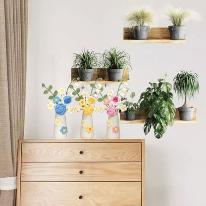 Simulation Woolen Flower Handmade Knitting Artificial Flower Crochet Knitted Flower with Ceramic Vase Table Flower Gift