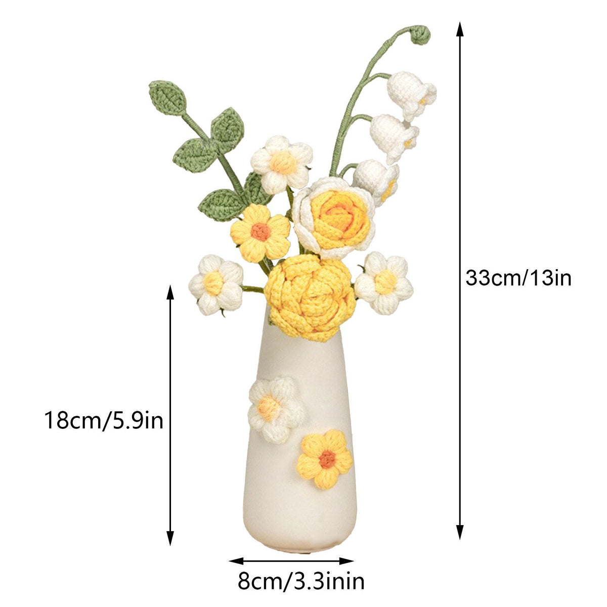 Simulation Woolen Flower Handmade Knitting Artificial Flower Crochet Knitted Flower with Ceramic Vase Table Flower Gift