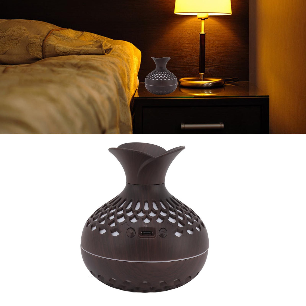 2.5W Scent Diffuser 300ml USB Powered Silent Operation Flower Vase Shape Aroma Humidifier for Offices Bedrooms Dark Brown